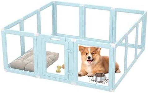 DIY Clear Acrylic Dog Playpen Indoor, Transparent Easy Cleansing Puppy Fence with Suction Cup, Easy-Assemble Indoor Whelping Crate for Small Puppies (23.6" H, 12PCS), Blue