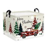 Clastyle 36L Large Merry Christmas Truck Snowman Plaid Shelf Basket with Handle Collapsible Rectangle Gnome Tree Snowflate Toy Clothes Cube Storage Basket for Kids Room Nursery