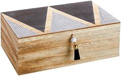 Juvale Small Wooden Decorative Box with Hinged Lid and Tassel for Jewelry, Trinket Storage (9.4 x 6 x 3 In)