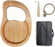 Lyre Harp, 16 Metal String Mahogany Plywood Body String Instrument with Tuning Wrench and Carry Bag (wood)