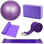 Yoga Starter Kit 5Pcs Yoga Blocks and Strap Set Yoga Ball Yoga Brick Exercise Resistance Loop Band Stretching Strap Pilates Belt yoga Equipment and Accessories for Home,Gym,Yoga Training (Purple)