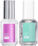Essie Nail Polish Base Coat Hardening Strong Start with Biotin Transparent Colour + Essie Nail Polish Top Coat Fast Drying Finish Bright Transparent Colour