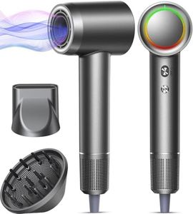 Hair Dryer, 160000 RPM Professional High-Speed Blow Dryer 500 Millions Negative Ionic Care Hair Dryer for Fast Drying, Low Noise Thermo-Control Hairdryer, Travel with Diffuser, Gray