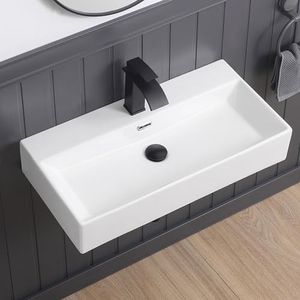 DEHOMEN 28-in Rectangle Wall Mount Bathroom Sink with Overflow,White Large Vanity Countertop Lavatory Hand Basin for Modern Bathroom,Cloakroom