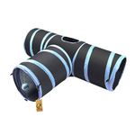 Foodie Puppies Interactive Lightweight Foldable T-Shape Tube Hiding Tunnel with Hanging Ball - Perfect for Small Cats, Kittens, Rabbits and Guinea Pigs (Blue Black)