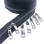 Goyunwell #5 Black Zippers Tape by The Yard 10 Yards Nylon Zippers for Sewing #5 with 20 Pcs Gunmetal Zipper Pulls Sliders Zipper Yard Roll for Tailor Purse and Bag