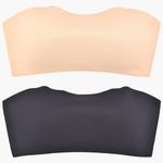 VeaRin Teens Strapless Bras Bandeau Tube Top Training Bras for Girls 10-12 12-14 14-16,32A 34A 36A 38A Push Up Bras, Black+nude, 32