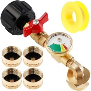 Upgraded Propane Refill Adapter with Valve and Gauge, Fill 1 lb Bottles 90-Degree Elbow Design, Fits QCC1 / Type1 Propane Tank Easy to Use, Solid Brass Reusable