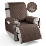 TAOCOCO Reclining Chair Covers, 100% Waterproof Recliner Sofa Covers with Pockets, Non Slip Recliner Slipcover for Pets/Kids with Elastic Strap(Brown,UPDATE)