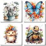 bleihum 4 Pack Animal Paint by Number for Kids with Wooden Frame-Animals Paint by Numbers for Kids Ages 4-8-12,Kids Paint by Numbers for Home Wall Decor(8X8inch)