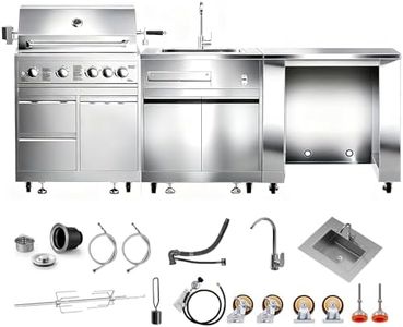 BODEGA Stainless Steel Commercial Kitchen Sinks Cabinet and Outdoor Kitchen Cabinet for Refrigerator Combo, 30 Inch Propane Gas Grill With Rotisserie Chicken Fork Kit & Spice-Rack,For Home,kitchen,RV.