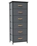 Crestlive Products Vertical Dresser Storage Tower - Sturdy Steel Frame, Wood Top, Easy Pull Fabric Bins, Handles Organizer Unit for Bedroom, Hallway, Entryway, Closets 6 Drawers (Gray)