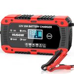 10Amp Car Battery Charger, 12V Car Battery Charger, 7-Stage Charging Automotive Smart LCD Screen Maintainer/Pulse Repair Battery Charger Pack for Car, Motorcycle, Lead Acid/Lithium Batteries & AGM.