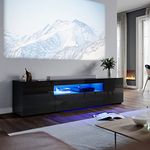 ELEGANT Modern LED TV Unit Black Gloss 200cm Long TV Stand Cabinet with Ambient Lights for 50 52 55 60 65 75 85 inch 4k TV Living Room and Bedroom Furniture with Storage