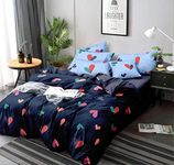 The Home Style Super Soft Glace Cotton King Size Ac Comforter Ii Blanket Ii Duvet For Double Bed With 1 Flat Bedsheet And 2 Pillow Cover (Heart Blue 4 Piece Comforter Set) - 350 Tc