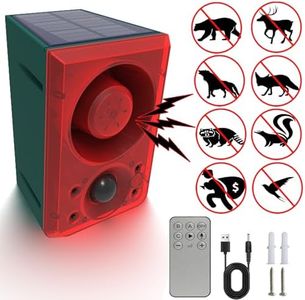 Solar Motion Sensor Alarm Outdoor - Dog Barking & Gunshot Sound, Support Recording & Adjustable Volume, 130db Loud Motion Detector Alarm with Strobe Light, Remote Control, Scare Away Unwanted Intruder