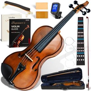 AKLOT Hourglass 4/4 Violin Set: Ergonomic Body, Solid Spruce Top Fiddle, Maple Back, Acoustic Beginner Violin with Hard Case, Lesson Book, Bow, Shoulder Rest, Tuner, Fretboard Stickers, Glossy Brown