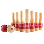 Coca Cola Bowling Set – Indoor and Outdoor Bowling Game for Adults and Kids – 10 Wooden Pins, 2 Balls, and Mesh Carrying Bag by Hey Play (Red)