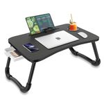 Zapuno Foldable Laptop Bed Table Multi-Function Lap Serving Tray Dining Table with Storage Drawer and Water Bottle Holder, Slot for Eating, Working on Couch/Sofa (Arc Shape)