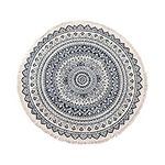 IHONYI Round Cotton Area Rugs 90cm Washable Machine Hand Woven Tassels Circle Rug Carpet Chic Bohemian Pattern Floor Mats Boho rug for Bedroom Living Room Sofa Coffee Table Swing Chair Bed Side