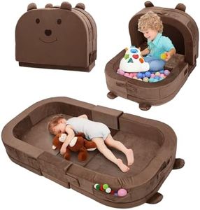 Toddler Travel Bed,Foldable&Portable Baby Cot for Kids with Removable Pillow,200GSM Dutch Fleece &28D High-Density Sponge,Bear-Shaped 2-in-1Design for Naps,Lounger,and Little Sofa at Home or Travel
