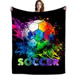 Soccer Blanket Sports Ball Popular Super Soft Flannel Football Blankets and Throw Lightweight Cozy Plush Bedding for Gifts Girls Boys Kids Adults 60"X50"