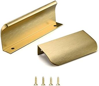 Satanga 5Pack Edge Finger Tab Pull for Cabinets Kitchen Concealed Aluminum Flat Hidden Bar Pulls Drawer Pulls Easy to Install 3.15inch 80mm Overall Length Brushed Brass