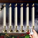 Flameless Window Candles with Timer & Remote, 10" Battery Operated 3D Wick LED Flickering Window Candles for Christmas Decoration, Removable Gold Holder and Suction Cups Included(6 Pack)