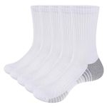 YUEDGE Womens White Cushioned Crew Socks Moisture Wicking Cotton Training Golf Tennis Sports Socks For Women Size 6-9, 5 Pairs