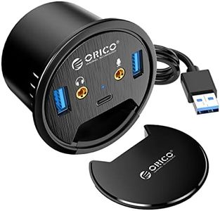 ORICO Desk Grommet USB 3.0 Hub with 2 Type-A 1 Type-C Port, Mic & Audio Jack, 4.9Ft Long Cord for Diameter 60mm Hole, Desktop Cable Organizer, Home Office PC Accessories