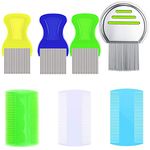 7 Pieces Flea Lice Combs, Metal Head Lice Combs Grooming Lice Removal Combs Plastic Stainless Steel Nit Combs for Kids Adults Pets Dog Long Fine Thick Hair