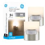 GE Enbrighten LED Night Light, Motion Sensor, 2 Pack, Plug-in, 40 Lumens, Soft White, UL Listed, Ideal for Bedroom, Nursery, Bathroom, Kitchen, Hallway, Silver, 46633, 2