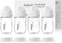 Gulicola Natural Glass Baby Bottle 4 Pack, Newborn Breastfeeding Bottles Set, Extra Slow Flow Nipples (SS), Anti Colic, 0 Months+, 5 oz - White