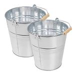 Metal Bucket - Pack of 2 – Strong Galvanized Steel Bucket 12L with Wooden Handle for Cleaning, Garden Storage, Hot Ash, Garden Waste, Drink Cooler Bucket for Multipurpose Uses (2 PCS.)