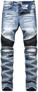 Liuhond Skinny Slim Fashion Men's Ripped Straight Holes Hip Hop Biker Stretchy Jeans, 005blue, 28