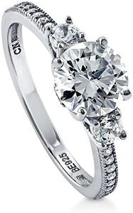 BERRICLE Rhodium Plated Sterling Silver Cubic Zirconia CZ 3-Stone Promise Engagement Ring Size 8.5