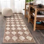 Lahome Moroccan Treills Runner Rug - 2x6 Beige Washable Rug Runner Carpet Runners for Hallway 6ft Non Skid, Checkered Long Kitchen Bathroom Non Skid Runner Rug for Bedroom Hallway Entryway