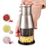 Clefairy Mini Portable Manual Pressed Chopper, Household Multifunction Steel Press Mincer Cutter for Garlic, Onions, Chili, Fruits