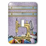 3Drose LSP_179325_1 Vintage Flowered Yellow Sewing Machine with Colorful Quilt Light Switch Cover