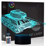 Comiwe Military Tank 3D Illusion Night Light Toys,16 Colours Change Smart Touch & Remote Control,Home Decor LED Bedside Table Desk Lamp,Christmas Birthday Gift for Boy Kids Adults Friends & Family