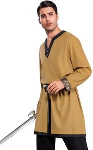 Men's Medieval Tunic Renaissance Viking Costume Shirt Brown M