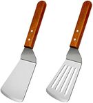 KLAQQED 2Pcs Metal Spatulas Set, Metal Spatula for Cast Iron Skillet, Cooking Utensils Fish Egg Grill Spatula Stainless Steel Slotted Spatula, Wok Flat Top Small Metal Spatula Turner with Wood Handle