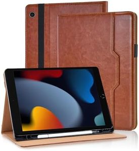 Case for iPad 10.2 Inch (9th/8th/7th Generation, 2021/2020/2019) with Pencil Holder, Auto Sleep/Wake, Premium PU Leather Adjustable Stand & Strap for iPad 9th Gen iPad 8th Gen iPad 7th Gen, Brown