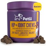 Petlii HIP and JOINT CHEWS - Dog Joint Supplements (120) - Anti Inflammatory for Senior dogs - Arthritis Pain Relief - Glucosamine and Chondroitin - Hip & Joint Care for Dogs