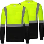 ProtectX High Visibility Shirts Long Sleeve Reflective Hi Vis Safety Shirts for Men Class 2 Work Shirts for Construction Warehouse 2 Pack Green Long Large