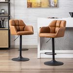 Wahson PU Leather Bar Stools Set of 2 Breakfast Counter Bar Chairs with Backrest Swivel Bar Stools for Kitchen Island, High Stools Height Adjustable, Brown