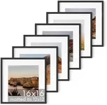 HAUS AND HUES Solid Oak Wood 16”x16” Picture Frames Matted to 12”x12” Set of 6-16x16 Square Picture Frames, Black Frames for Gallery Wall 16 x 16 Picture Frames, Black Square Frame Set