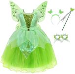 MDYCW Princess Tinker Bell Costume for Toddler Girls, Birthday Party Fairy Dress Up, Special Occasion Dress with Wings, Green