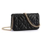 Small Quilted Crossbody Bags for Women Shoulder Bag Clutch Purses Handbags with Gold Chain, Black