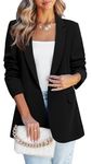 Oyamiki Women Fitted Black Blazers Classical OL Work Jacket Casual Oversized Open Front Blazer L